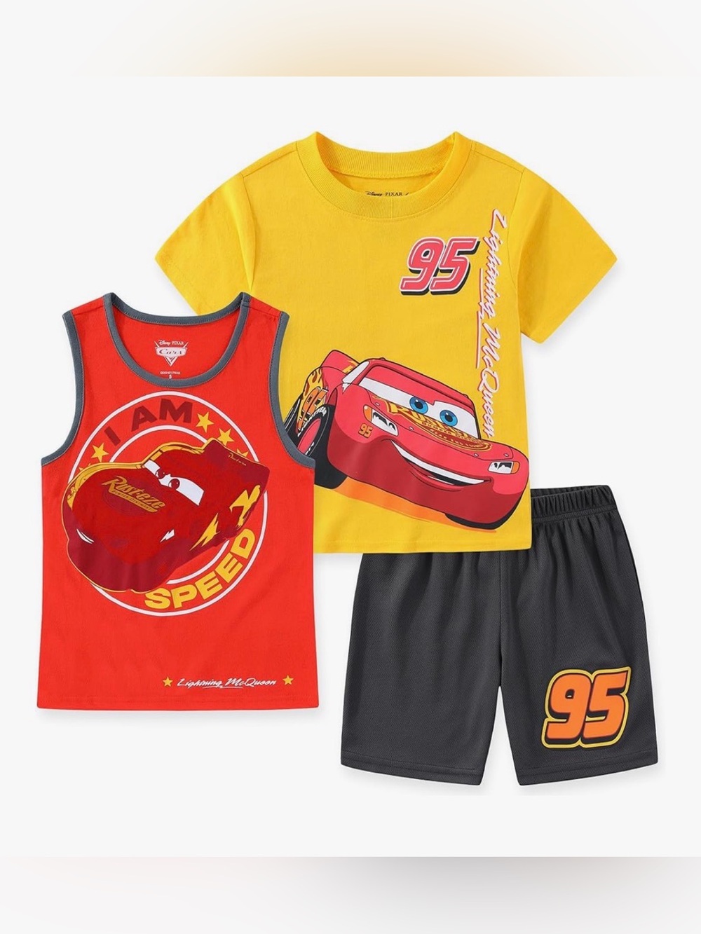 Disney Cars Lightning McQueen Boys T-Shirt Tank Top Shorts 3 Piece Set Big Kids
